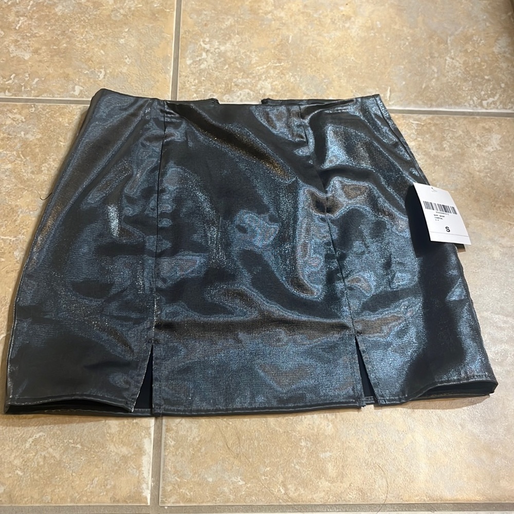 tight silver metallic mini skirt